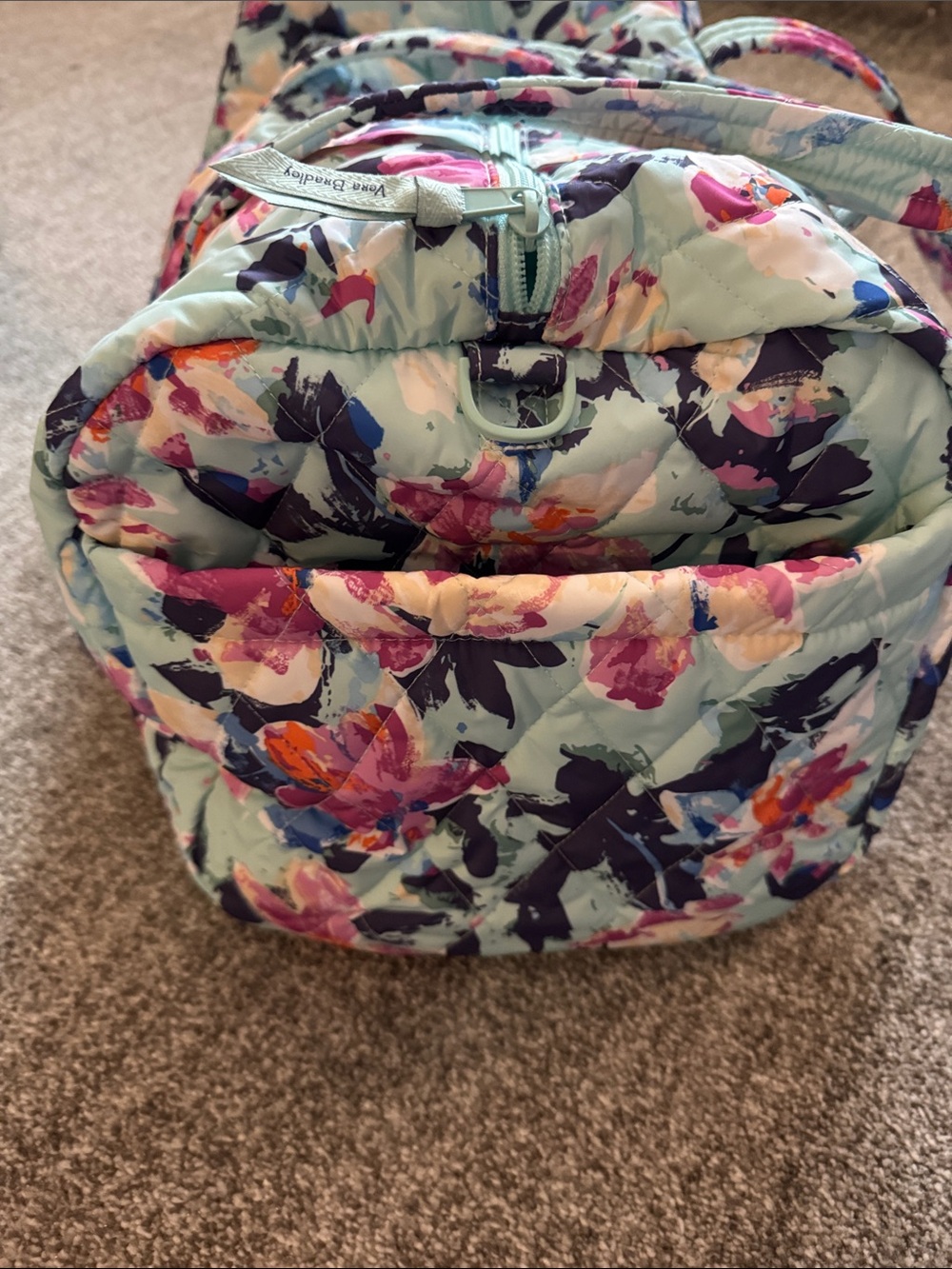 Vera Bradley Quilted Floral Large Duffel in Light Blue, Pink and Purple. - Picture 4 of 10